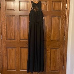 Black floor length formal lace dress